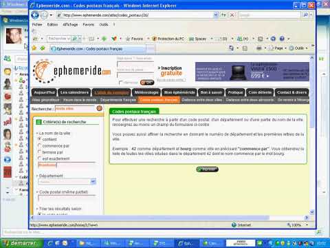 Trouver le code postal d'une ville française sur le site ephemeride.com