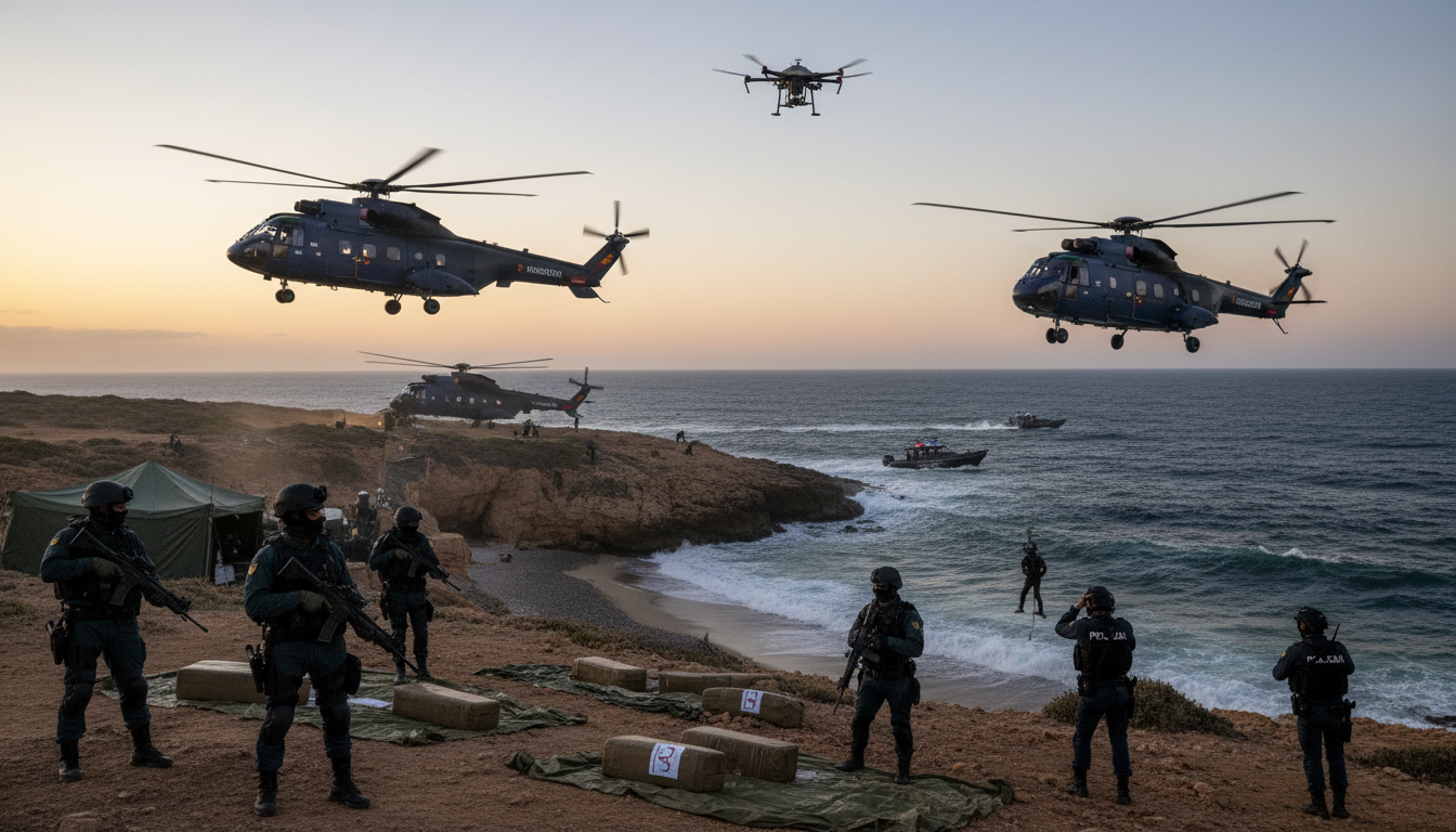 la police espagnole a démantelé un réseau audacieux utilisant des hélicoptères pour faire passer de la drogue depuis le maroc, renforçant la lutte contre le trafic transfrontalier.