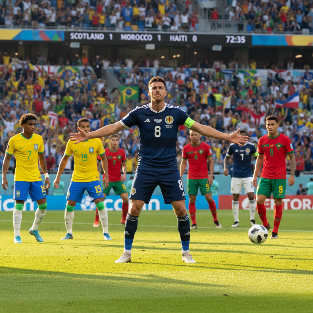 plongez dans l'ambiance électrique de la coupe du monde avec clarke prêt à affronter le brésil, le maroc et haïti, dans un affrontement où l'écosse vise la victoire.