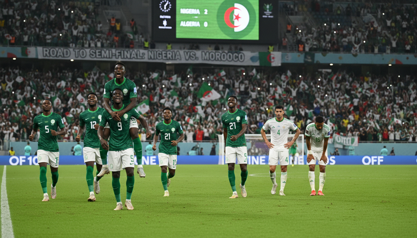 nigeria wins 2-0 against algeria and qualifies for the CAN semi-finals where it will face morocco. an intense match not to be missed!
