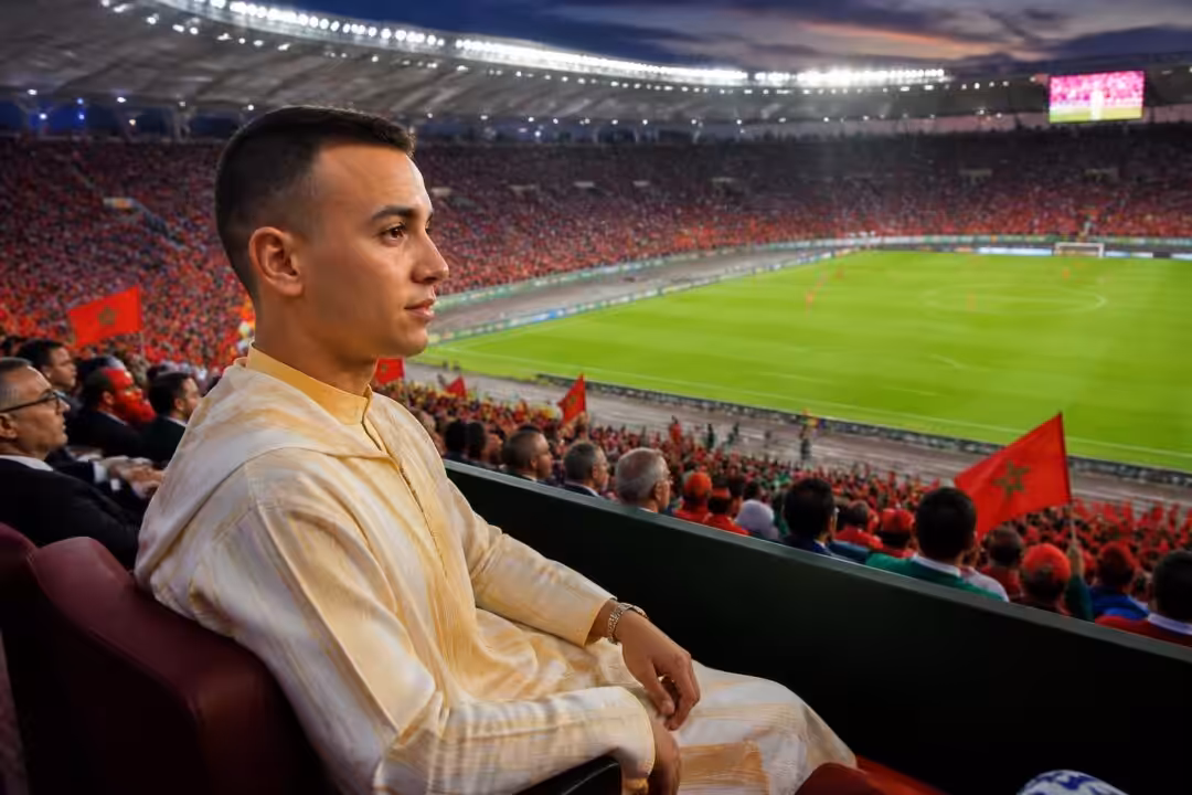 le prince héritier moulay el hassan assiste au stade au match passionnant entre le maroc et la tanzanie, soutenant l'équipe nationale avec ferveur.