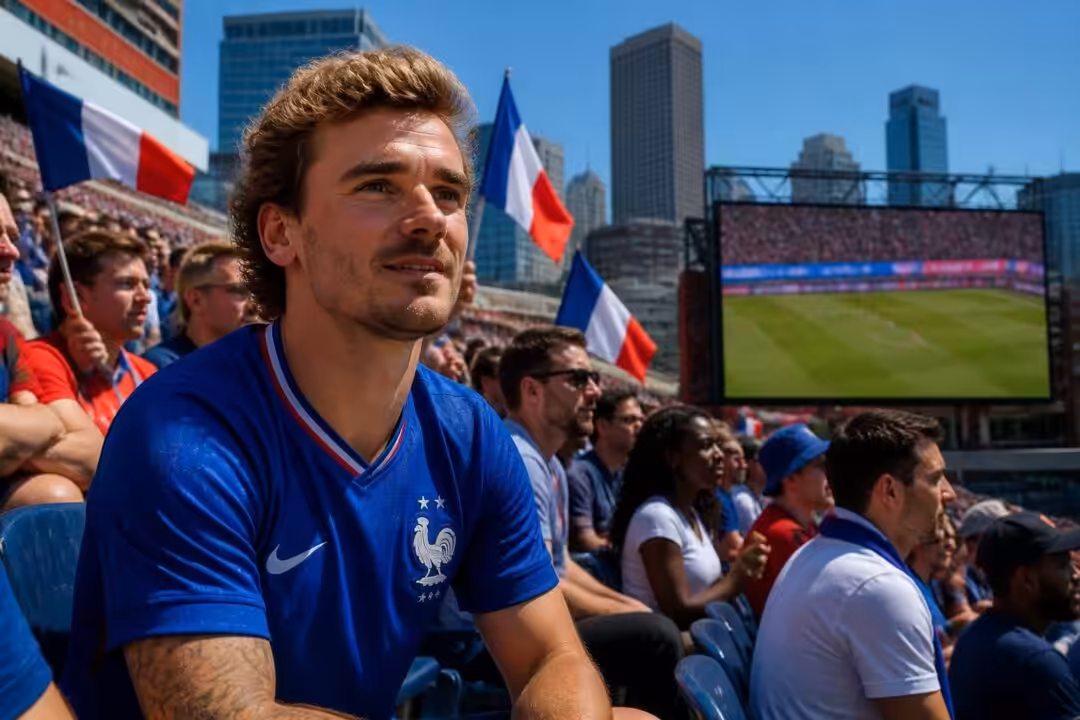 antoine griezmann soutiendra l'équipe de france depuis les tribunes lors du match france-maroc à boston, offrant un appui précieux aux bleus sur le terrain.